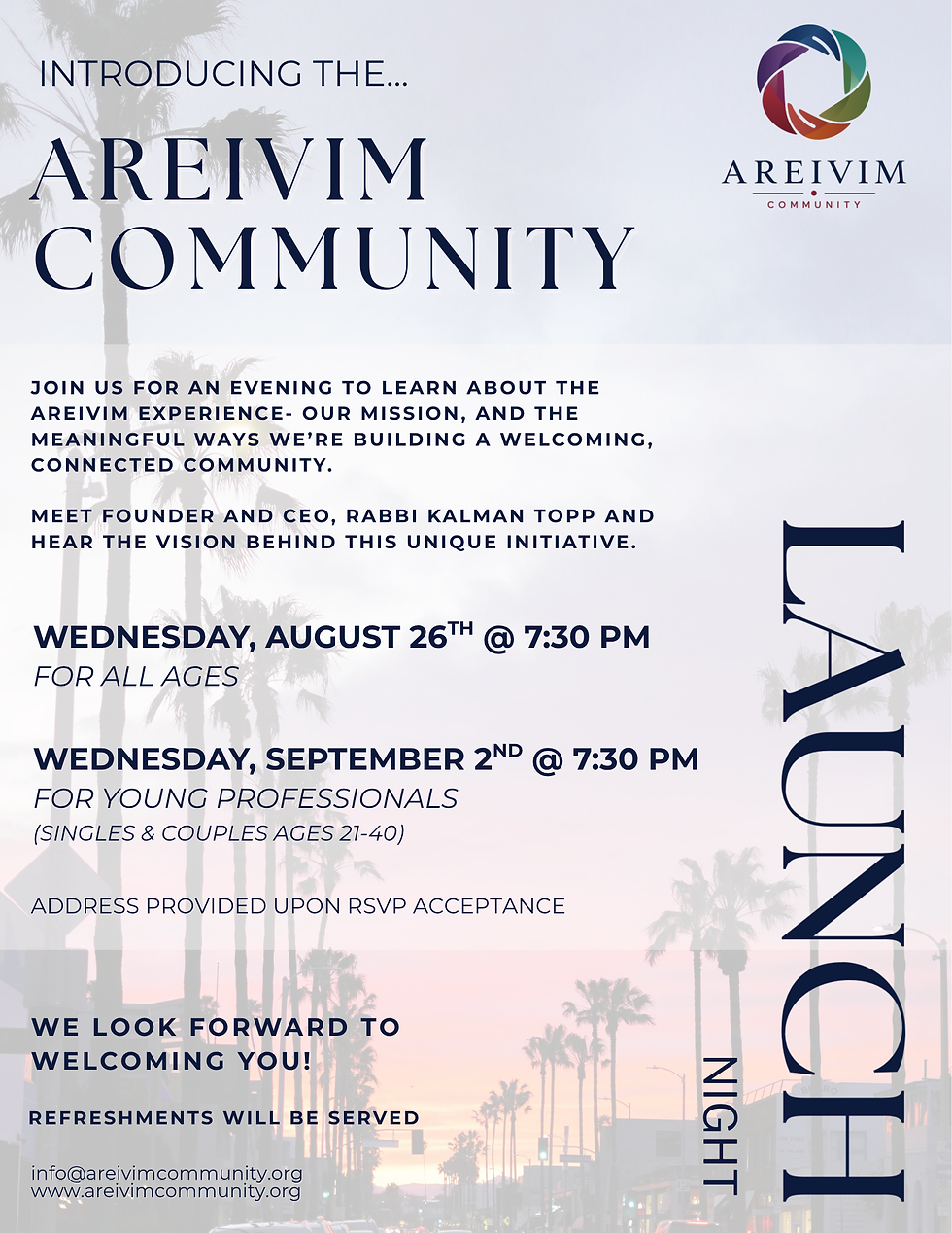 Areivim Community Launch Night 8/26/26
