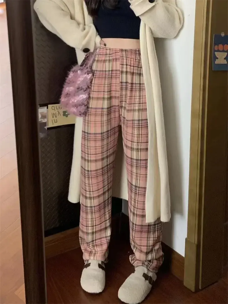 Thumbnail: Fashion Warm Plush Pants Cashmere Thick Plaid Ladies Winter Casual Loose Wide-le