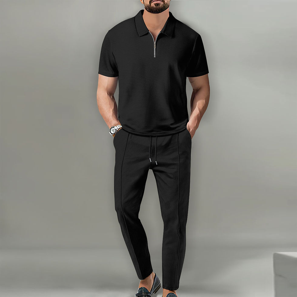 Thumbnail: Summer Men Sports Polo Suit Short Sleeve Stylish Zipper Polo Shirt And Shorts Se