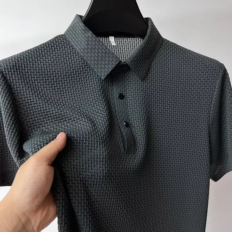 Thumbnail: Men's Bone Flower Solid Color Polo Shirt Business Casual Short Sleeve Summer Bre