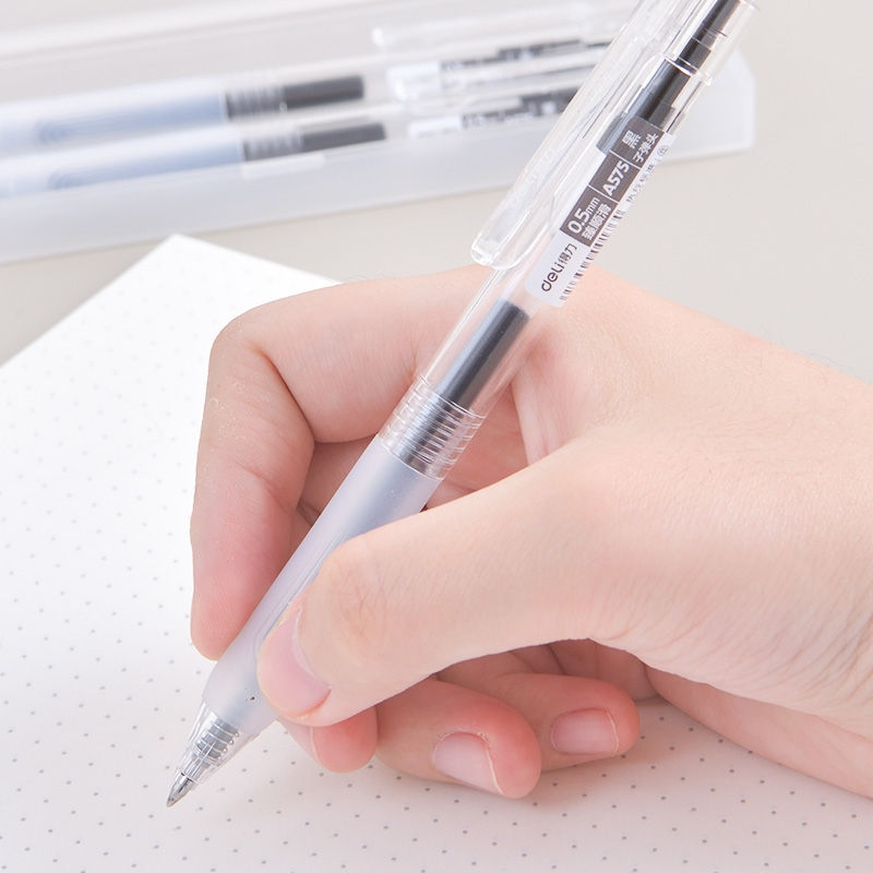 Thumbnail: DELI Retractable Gel Ink Pens Black Blue Bullet Tip Office Writing Pen 0.5 mm Re