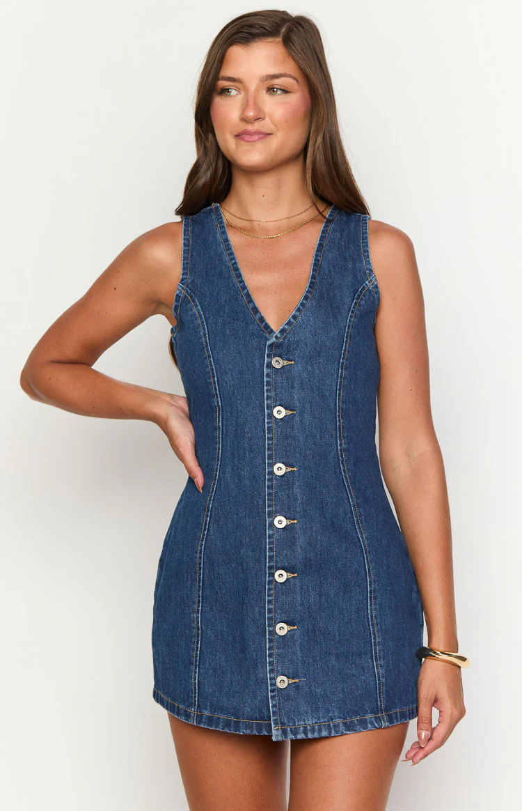 Thumbnail: Denim Dress Women Mid Length Dresses Vest Vestidos Y2k Streetwear Elegant Splice