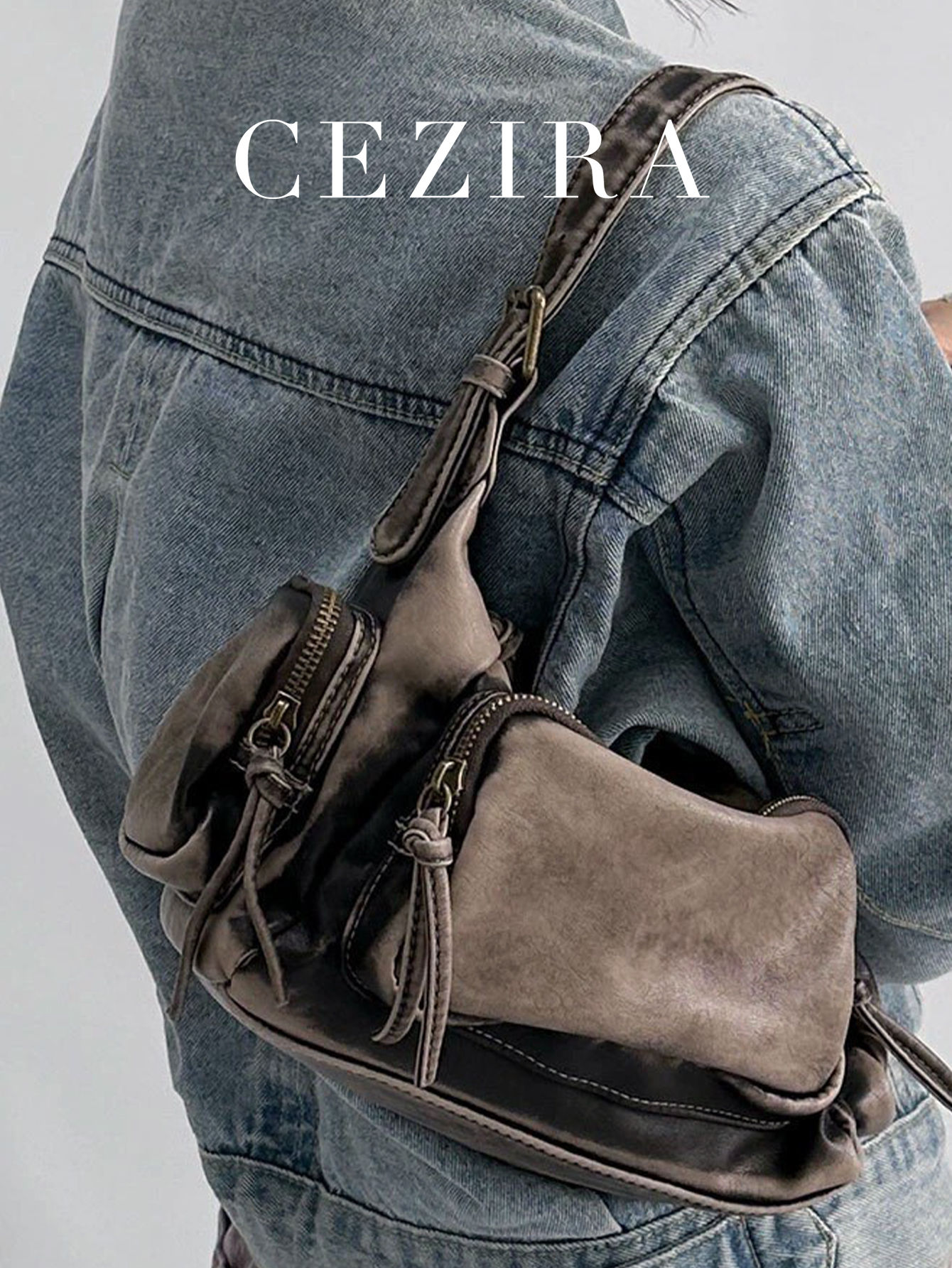 Women Retro Cool Preppy Street Style Shoulder Bag Washed PU Vegan Leather Vintag