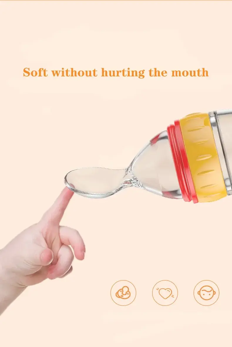Thumbnail: Safe Useful Silicone Baby Bottle With Spoon Food Supplement Rice Cereal Bottles 