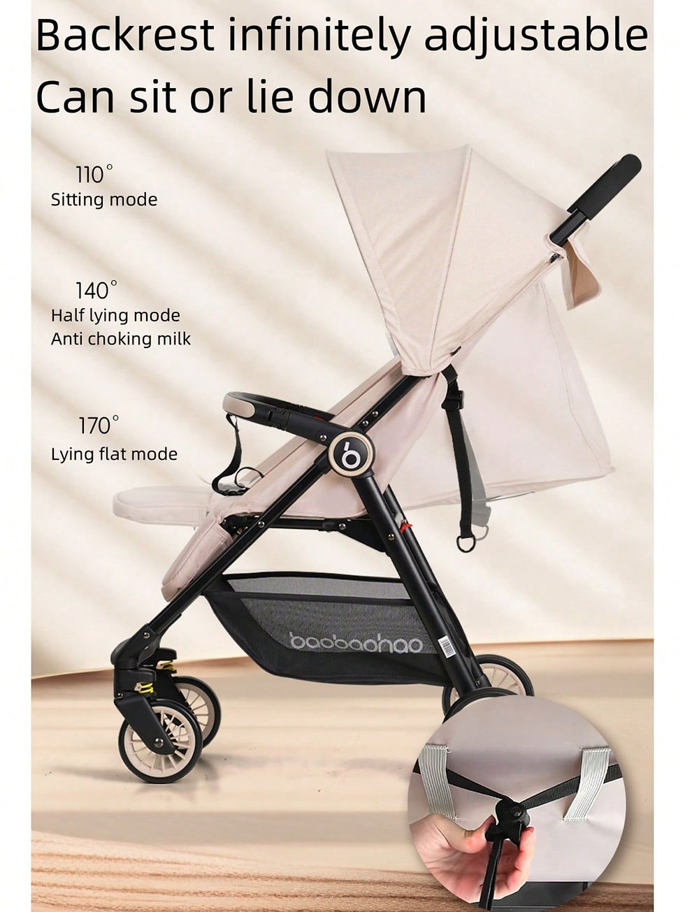 Thumbnail: 1 Black Lightweight Baby Stroller Weighs Only 4.7kg Convenient for Airplanes, Tr