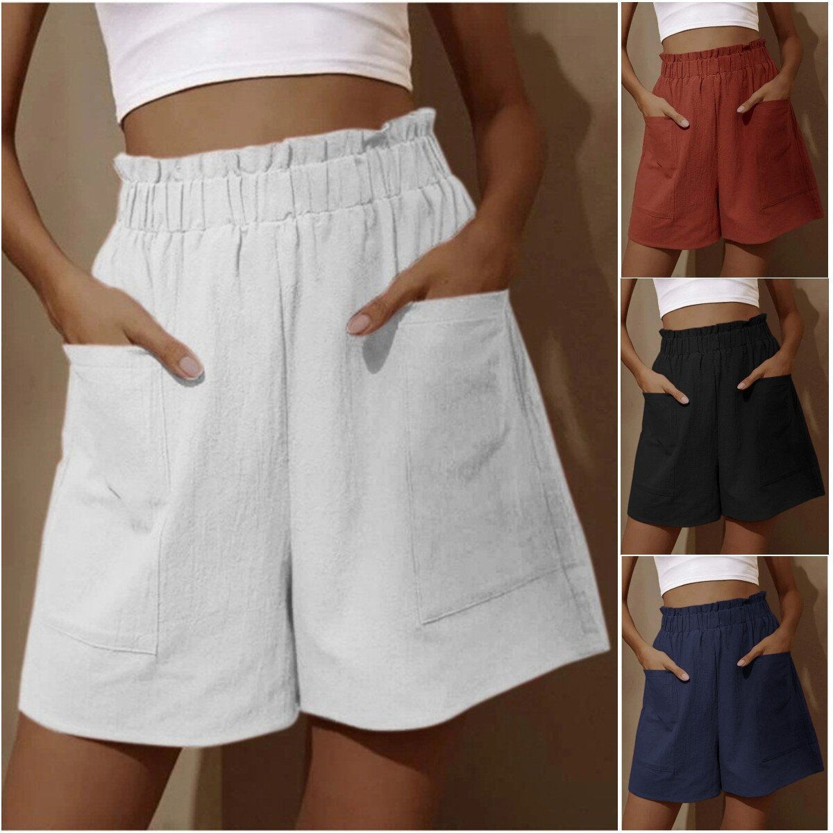 Summer New Loose Large Size Casual Shorts Women's Solid High Waist Casual Pants 