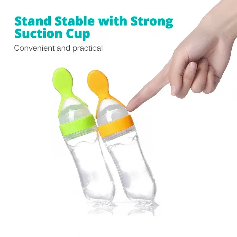 Thumbnail: Safe Useful Silicone Baby Bottle With Spoon Food Supplement Rice Cereal Bottles 