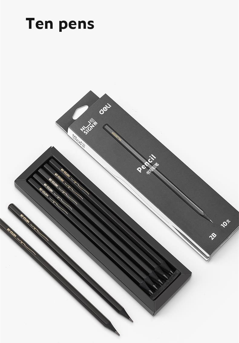 Thumbnail: Black Wood Graphite Pencil Set HB 2B Black Lead Office Writing Pencil 10pcs Pack