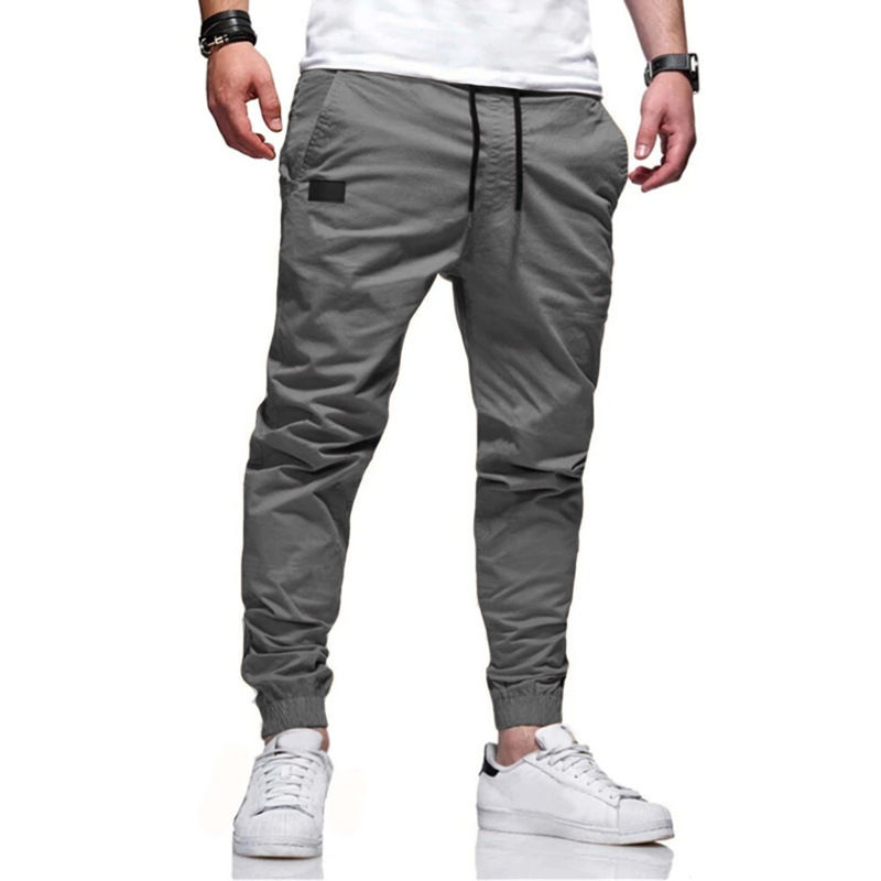 Thumbnail: Men Cargo Pant Long Pants Solid Straight Trousers Lace Up Elastic Waist Slim Fit