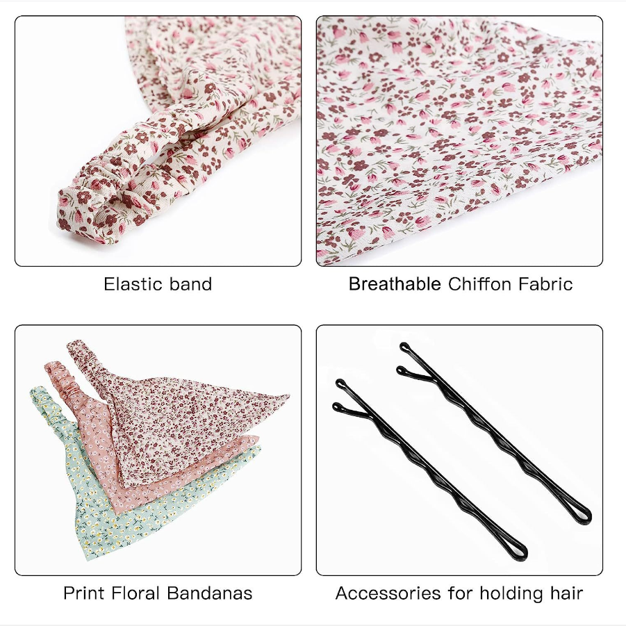 Thumbnail: Chiffon Floral Women Turban Hairband Straps Triangle Daisy Hair Bandana Hair Acc