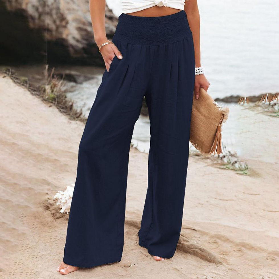 Thumbnail: Women Pants Solid Color Pocket Summer Loose Straight Leg Trousers Loose Wide Leg