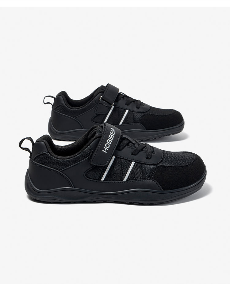 Thumbnail: HOBIBEAR Big Kid Wide Width Shoes Barefoot Hook-Loop Artificial Leather Sneakers