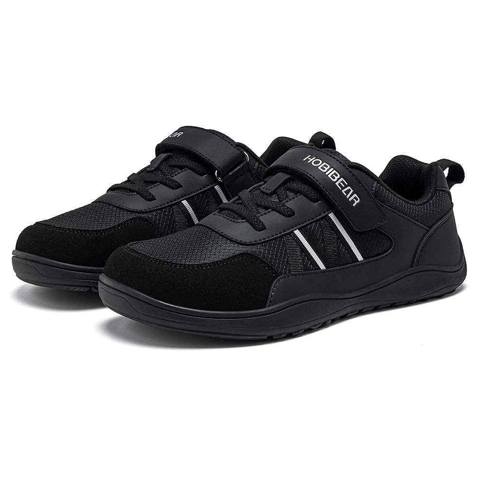 Thumbnail: HOBIBEAR Big Kid Wide Width Shoes Barefoot Hook-Loop Artificial Leather Sneakers