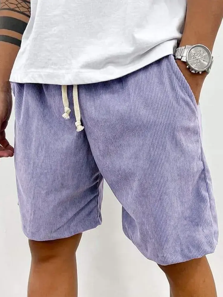 Thumbnail: New 2025 Men's Summer Casual Drawstring Corduroy Retro Shorts Comfortable Loose 