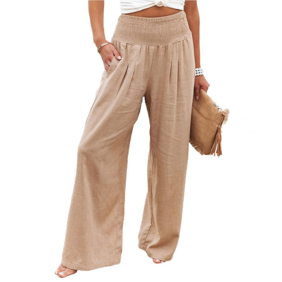 Thumbnail: Women Pants Solid Color Pocket Summer Loose Straight Leg Trousers Loose Wide Leg