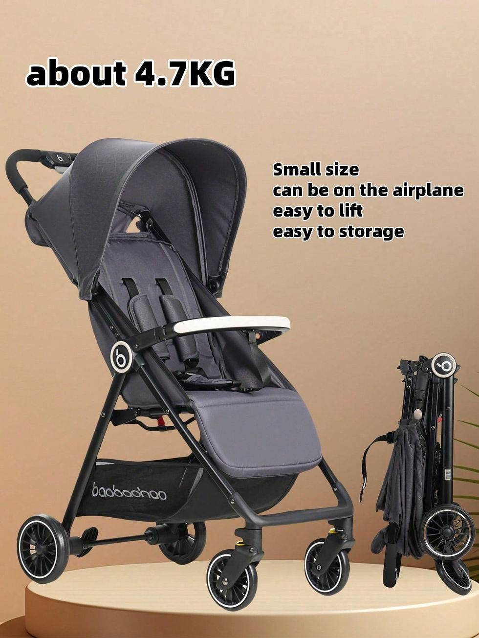 Thumbnail: 1 Black Lightweight Baby Stroller Weighs Only 4.7kg Convenient for Airplanes, Tr