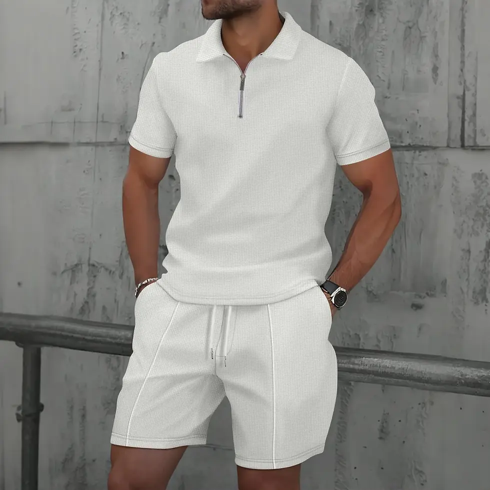Thumbnail: Summer Men Sports Polo Suit Short Sleeve Stylish Zipper Polo Shirt And Shorts Se