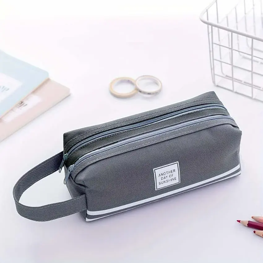 Thumbnail: Double Layer Portable Pencil Case Oxford Cloth Double Zipper Pencil Bag for Stud