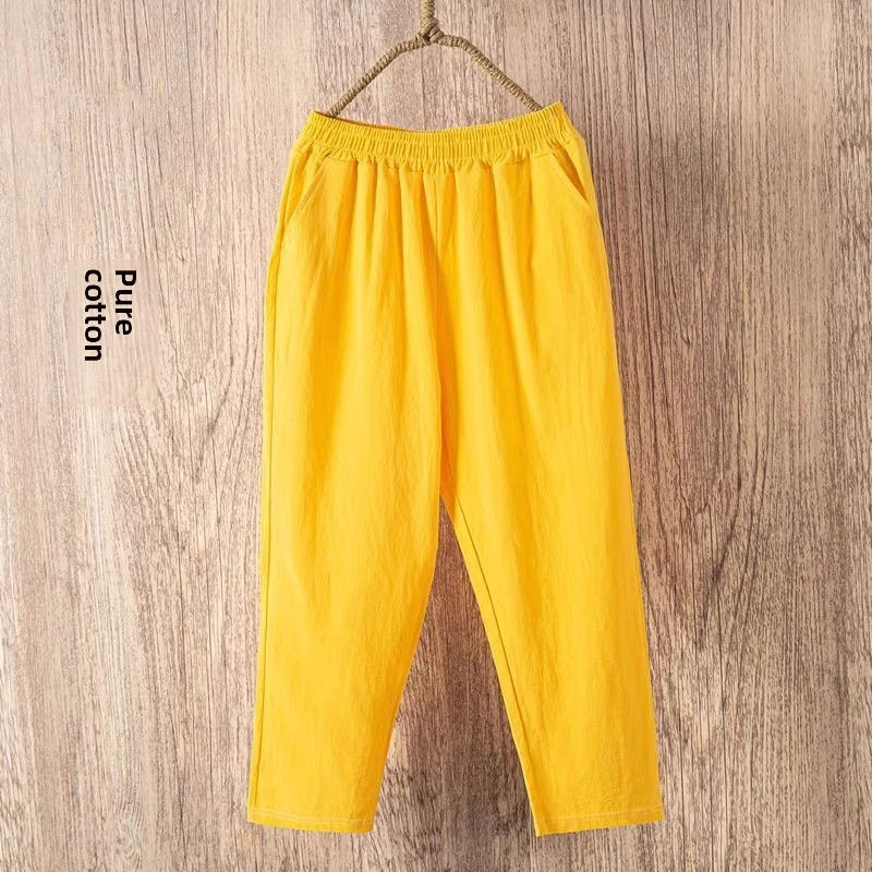 Thumbnail: Women's Loose Cotton Linen Pants High Waist Nine Points Slimming Casual Harlan P