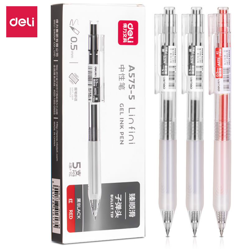 Thumbnail: DELI Retractable Gel Ink Pens Black Blue Bullet Tip Office Writing Pen 0.5 mm Re