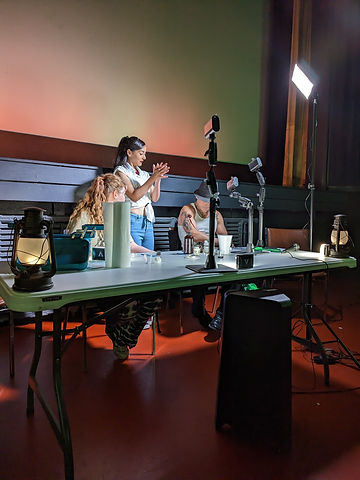 Tucumcari Film Festival workshop on SFX makeup, Jasmine Hernandez center with volunteers,