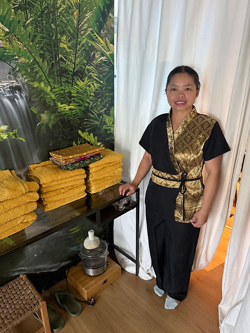 Nidtaya in the Thai massage treatment room in Northwich