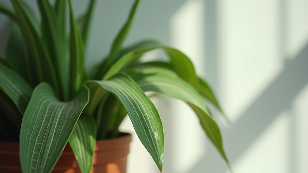 Close-up of a green snake plant in a bright room