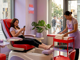 Client relaxing in nail spa environment