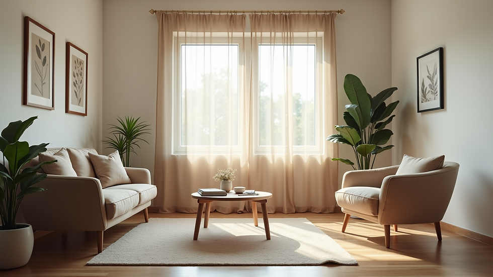Eye-level view of a serene counseling space with comfortable seating