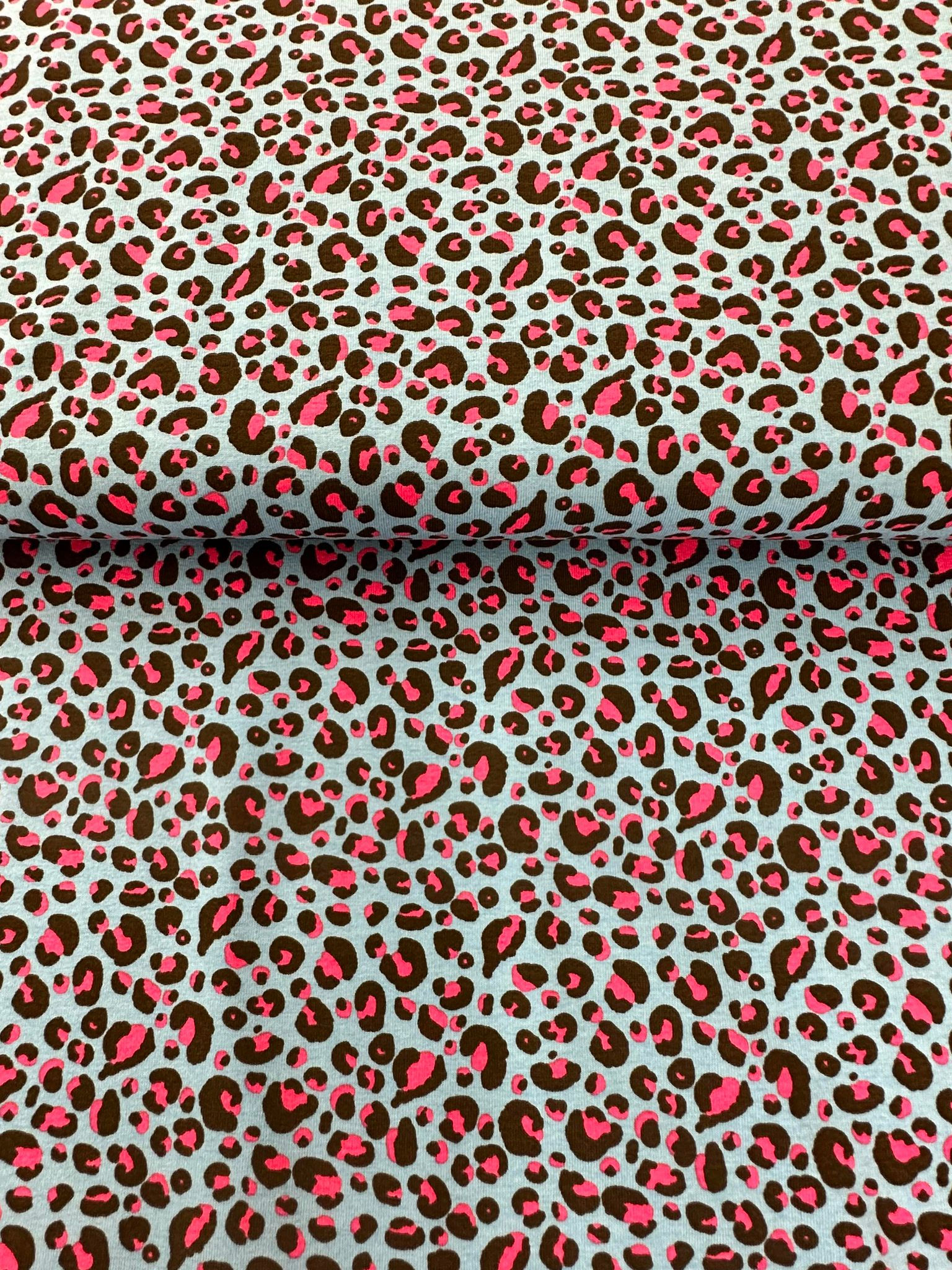 Baumwolljersey Leoprint pink/blau