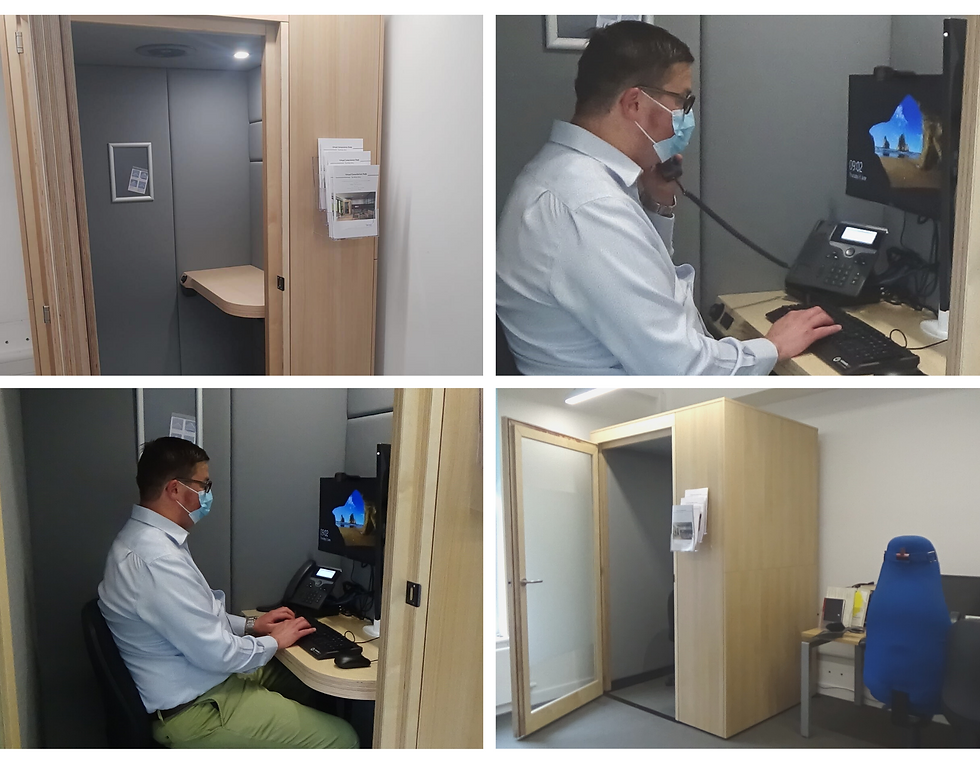 A Consult Plus soundproof pods installed at Sheffield Children's NHS Foundation Trust being used for remote consultations