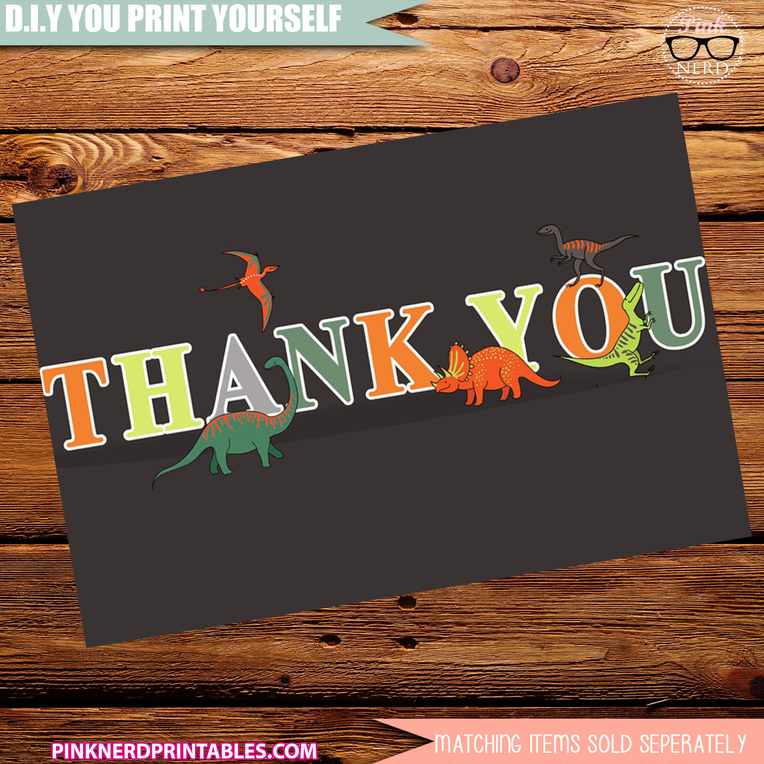 Dinosaur Birthday Thank you card Printable