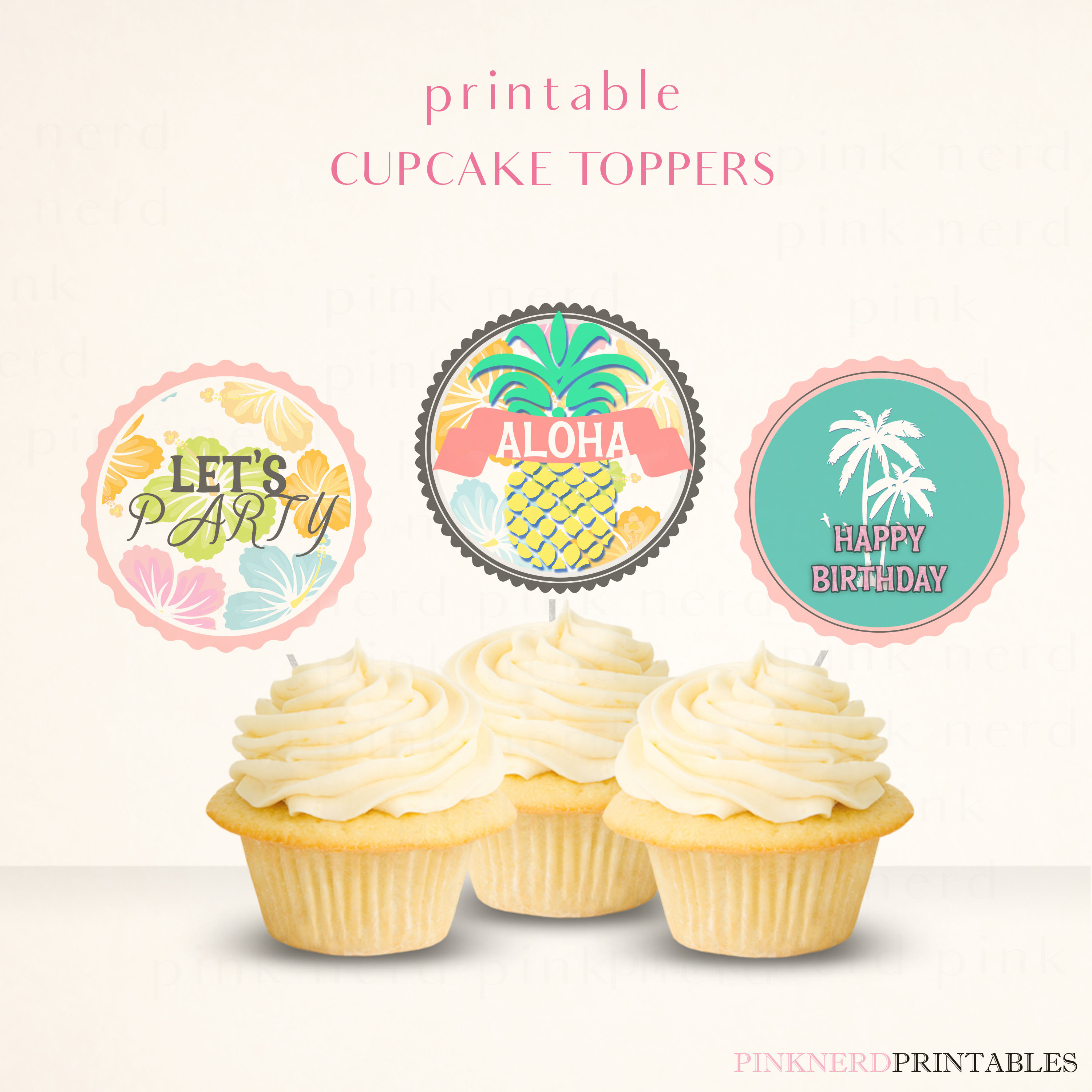 Luau Birthday Cupcake toppers Assorted Luau Party