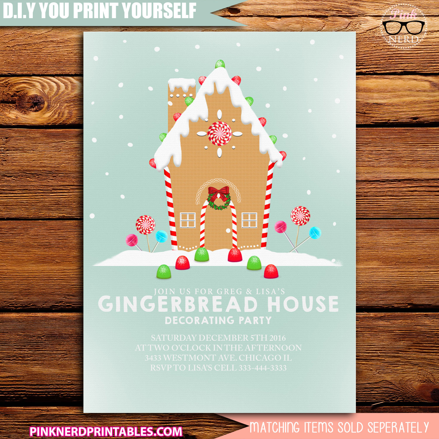 Gingerbread House party invitation printable