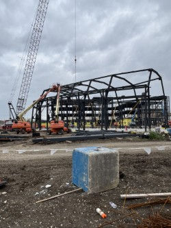 Heavy steel frame structure for Salvation Army, Dallas, Tx in progress