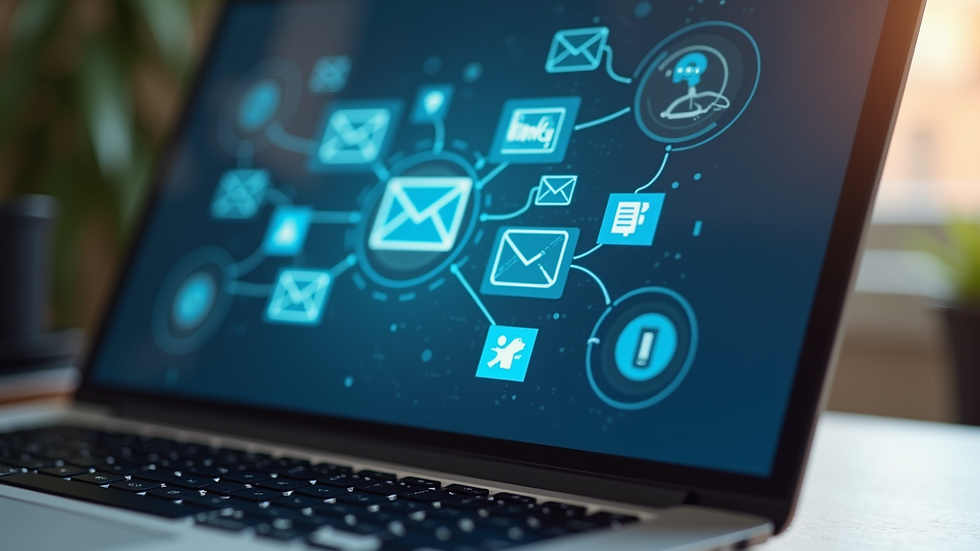 Close-up view of a laptop screen displaying various communication channels like email and social media