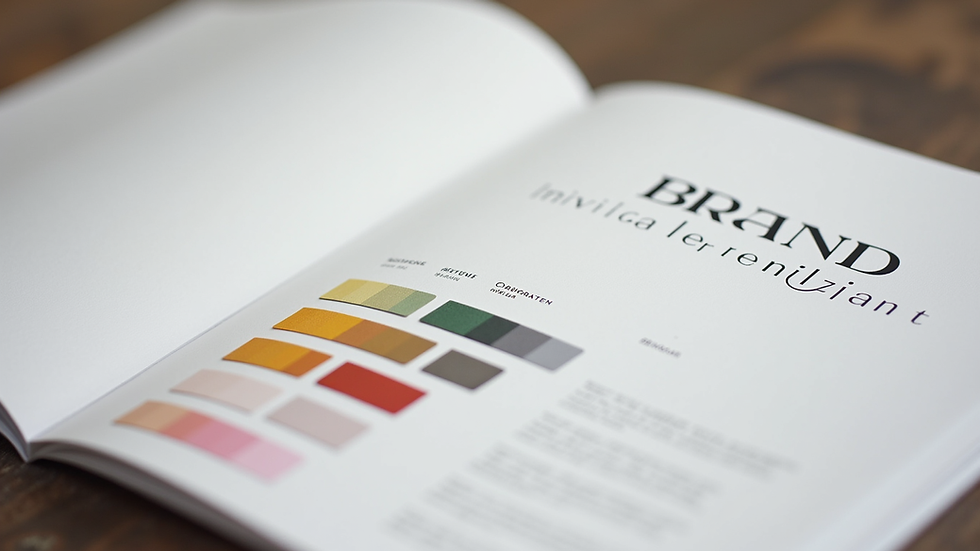 Close-up view of a brand style guide showing color swatches and typography