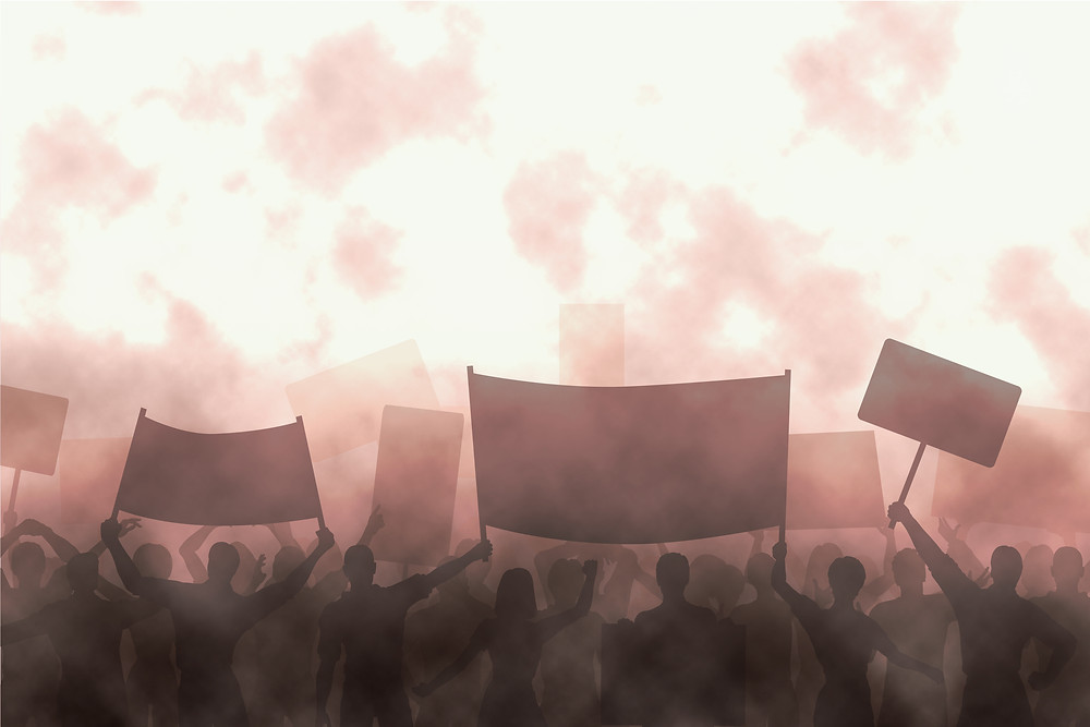 greyscale photo of protestors