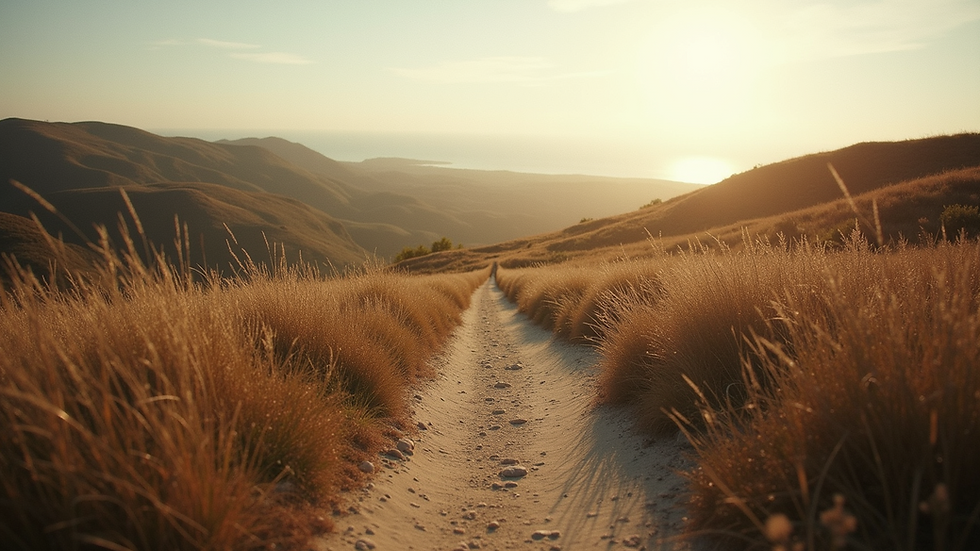 Eye-level view of a serene landscape with a winding path