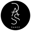 DASSdance logo, white text on a black circular background