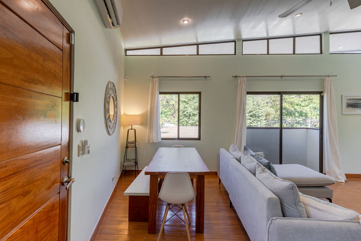 sitting area of an open floor plan condo in Nosara Costa Rica
