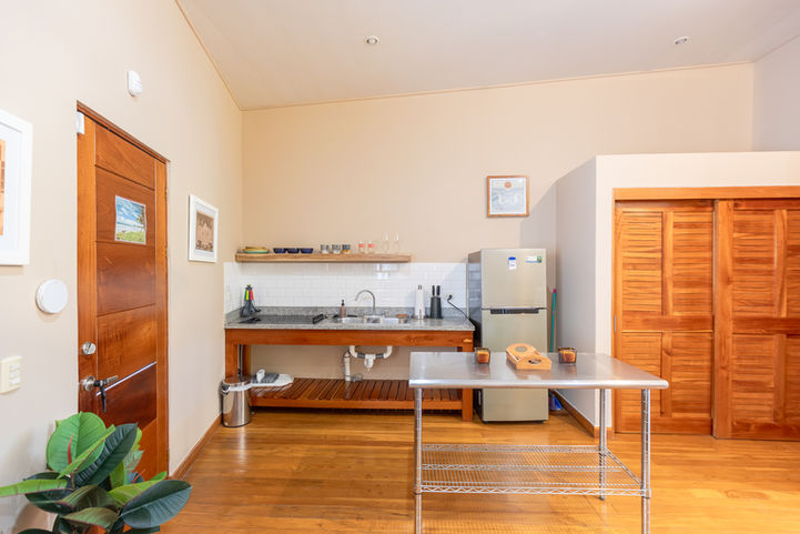 kitchen area of an open floor plan condo in Nosara Costa Rica