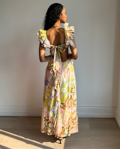 knee length dresses for ladies Rebellion Cream Flutter Sleeve Midi Dress main image 1