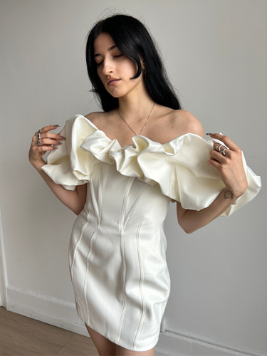 silk wool wedding dress Lily Of The Valley Tea-Length Silk & Wool Gown in Bianco | Spring / Summer Dress