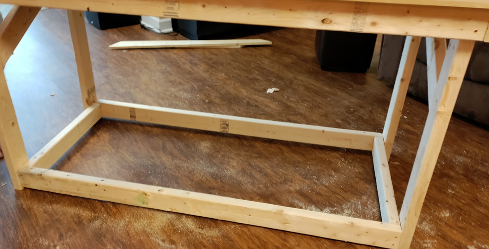 A handmade table on its legs