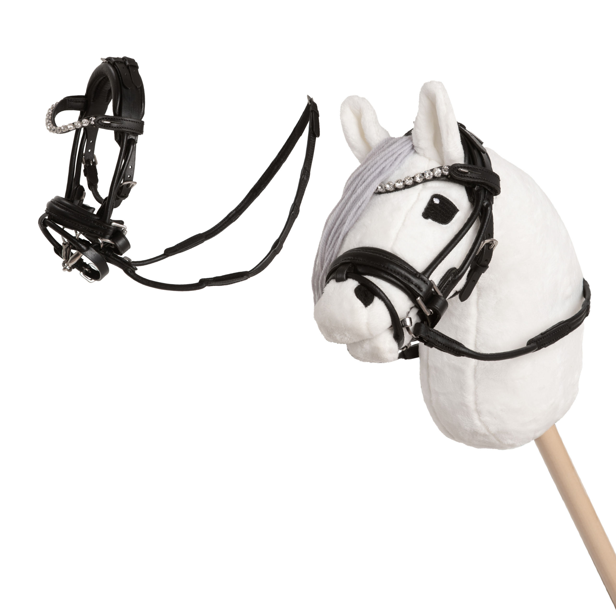 Q Hobby Horse, käpphästträns läder dressyr med bett och tyglar, Caselle