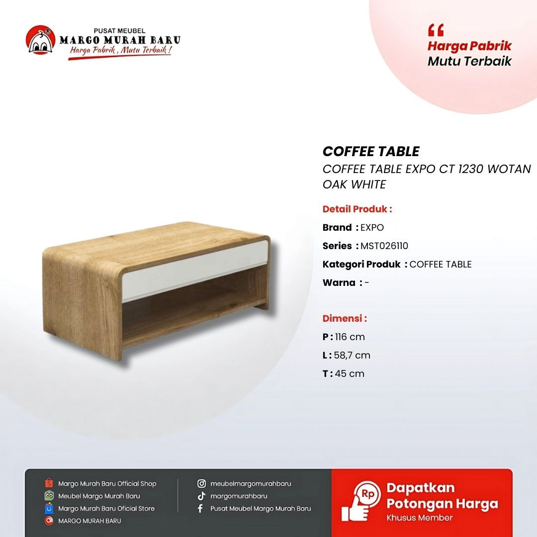 COFFEE TABLE EXPO CT 1230 WOTAN OAK WHITE