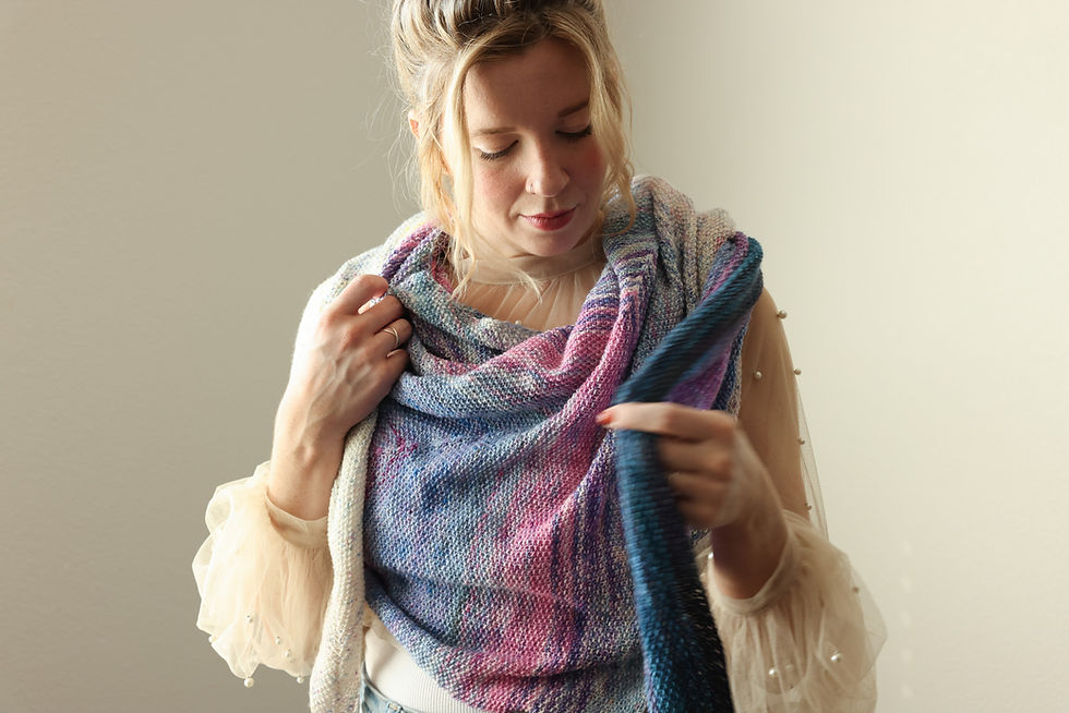 Thumbnail: Dustwoven Shawl knitting pattern 24 color version