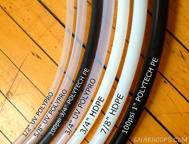 gHwc gnar hoops hula hoop tubing types 1/2 polypro 5/8 polypro 3/4 polypro hdpe pe white clear black tubing