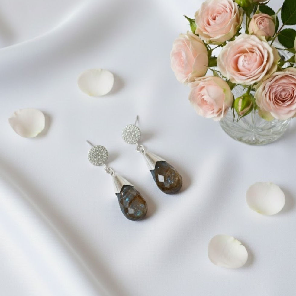Sterling Silver Labradorite Drop Earrings, lifestyle image